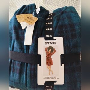 Victoria's Secret PINK Polar Fleece Robe Forest Green/ Black NWT XS